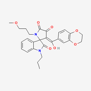 (3'E)-3'-[2,3-dihydro-1,4-benzodioxin-6-yl(hydroxy)methylidene]-1'-(3-methoxypropyl)-1-propylspiro[indole-3,2'-pyrrolidine]-2,4',5'(1H)-trione