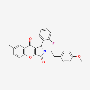 molecular formula C27H22FNO4 B11126256 1-(2-Fluorophenyl)-2-[2-(4-methoxyphenyl)ethyl]-7-methyl-1,2-dihydrochromeno[2,3-c]pyrrole-3,9-dione 