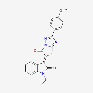 molecular formula C21H16N4O3S B11126346 (3Z)-1-ethyl-3-[2-(4-methoxyphenyl)-6-oxo[1,3]thiazolo[3,2-b][1,2,4]triazol-5(6H)-ylidene]-1,3-dihydro-2H-indol-2-one 