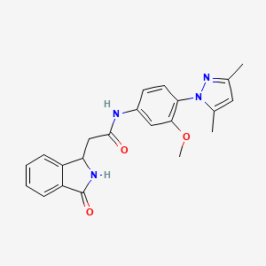 molecular formula C22H22N4O3 B11126409 N-[4-(3,5-dimethyl-1H-pyrazol-1-yl)-3-methoxyphenyl]-2-(3-oxo-2,3-dihydro-1H-isoindol-1-yl)acetamide 