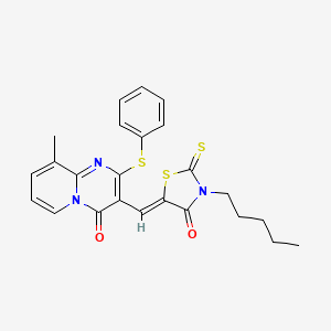 molecular formula C24H23N3O2S3 B11126455 9-methyl-3-[(Z)-(4-oxo-3-pentyl-2-thioxo-1,3-thiazolidin-5-ylidene)methyl]-2-(phenylsulfanyl)-4H-pyrido[1,2-a]pyrimidin-4-one 