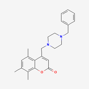 molecular formula C24H28N2O2 B11126549 4-[(4-benzylpiperazin-1-yl)methyl]-5,7,8-trimethyl-2H-chromen-2-one 