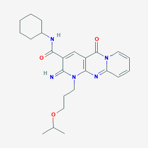 N-cyclohexyl-6-imino-2-oxo-7-(3-propan-2-yloxypropyl)-1,7,9-triazatricyclo[8.4.0.03,8]tetradeca-3(8),4,9,11,13-pentaene-5-carboxamide