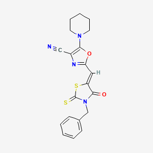 2-[(Z)-(3-benzyl-4-oxo-2-thioxo-1,3-thiazolidin-5-ylidene)methyl]-5-(piperidin-1-yl)-1,3-oxazole-4-carbonitrile