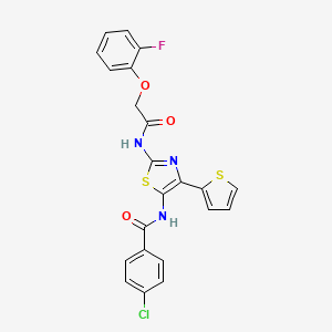 molecular formula C22H15ClFN3O3S2 B11126633 4-chloro-N-[2-{[(2-fluorophenoxy)acetyl]amino}-4-(thiophen-2-yl)-1,3-thiazol-5-yl]benzamide 