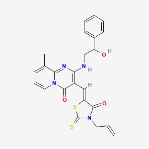 molecular formula C24H22N4O3S2 B11126637 3-allyl-5-((Z)-1-{2-[(2-hydroxy-2-phenylethyl)amino]-9-methyl-4-oxo-4H-pyrido[1,2-a]pyrimidin-3-yl}methylidene)-2-thioxo-1,3-thiazolan-4-one 