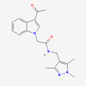 molecular formula C19H22N4O2 B11126709 2-(3-acetyl-1H-indol-1-yl)-N-[(1,3,5-trimethyl-1H-pyrazol-4-yl)methyl]acetamide 