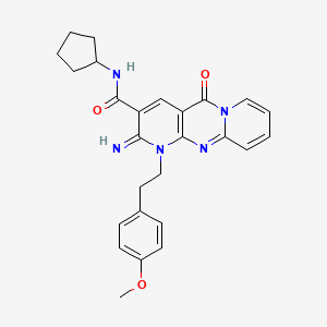 molecular formula C26H27N5O3 B11126871 N-cyclopentyl-6-imino-7-[2-(4-methoxyphenyl)ethyl]-2-oxo-1,7,9-triazatricyclo[8.4.0.03,8]tetradeca-3(8),4,9,11,13-pentaene-5-carboxamide 