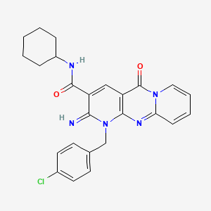 molecular formula C25H24ClN5O2 B11126882 7-[(4-chlorophenyl)methyl]-N-cyclohexyl-6-imino-2-oxo-1,7,9-triazatricyclo[8.4.0.03,8]tetradeca-3(8),4,9,11,13-pentaene-5-carboxamide 