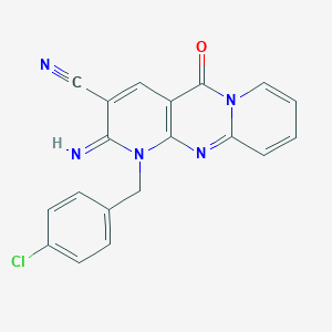 molecular formula C19H12ClN5O B11126897 7-[(4-chlorophenyl)methyl]-6-imino-2-oxo-1,7,9-triazatricyclo[8.4.0.03,8]tetradeca-3(8),4,9,11,13-pentaene-5-carbonitrile 