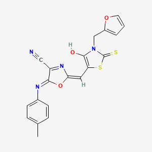 molecular formula C20H14N4O3S2 B11126908 2-{(E)-[3-(furan-2-ylmethyl)-4-oxo-2-thioxo-1,3-thiazolidin-5-ylidene]methyl}-5-[(4-methylphenyl)amino]-1,3-oxazole-4-carbonitrile 