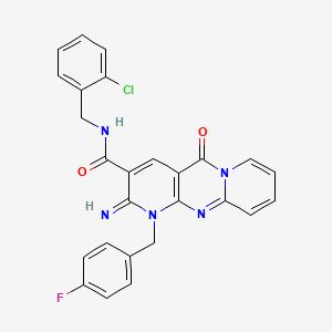 N-[(2-chlorophenyl)methyl]-7-[(4-fluorophenyl)methyl]-6-imino-2-oxo-1,7,9-triazatricyclo[8.4.0.0^{3,8}]tetradeca-3(8),4,9,11,13-pentaene-5-carboxamide