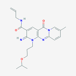 molecular formula C22H27N5O3 B11127019 6-imino-13-methyl-2-oxo-N-(prop-2-en-1-yl)-7-[3-(propan-2-yloxy)propyl]-1,7,9-triazatricyclo[8.4.0.0^{3,8}]tetradeca-3(8),4,9,11,13-pentaene-5-carboxamide 