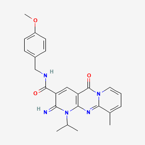 6-imino-N-[(4-methoxyphenyl)methyl]-11-methyl-2-oxo-7-propan-2-yl-1,7,9-triazatricyclo[8.4.0.03,8]tetradeca-3(8),4,9,11,13-pentaene-5-carboxamide