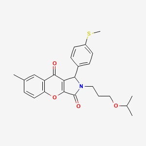 molecular formula C25H27NO4S B11127174 7-Methyl-1-[4-(methylsulfanyl)phenyl]-2-[3-(propan-2-yloxy)propyl]-1,2-dihydrochromeno[2,3-c]pyrrole-3,9-dione 