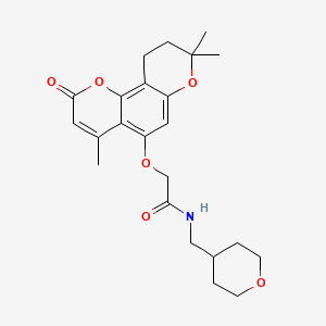 molecular formula C23H29NO6 B11127306 N-(tetrahydro-2H-pyran-4-ylmethyl)-2-[(4,8,8-trimethyl-2-oxo-9,10-dihydro-2H,8H-pyrano[2,3-f]chromen-5-yl)oxy]acetamide 