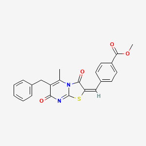 molecular formula C23H18N2O4S B11127327 methyl 4-[(E)-(6-benzyl-5-methyl-3,7-dioxo-7H-[1,3]thiazolo[3,2-a]pyrimidin-2(3H)-ylidene)methyl]benzoate 