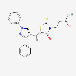 molecular formula C23H19N3O3S2 B11127334 3-[(5Z)-5-{[3-(4-methylphenyl)-1-phenyl-1H-pyrazol-4-yl]methylidene}-4-oxo-2-thioxo-1,3-thiazolidin-3-yl]propanoic acid 