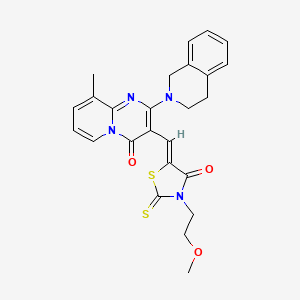 molecular formula C25H24N4O3S2 B11127431 2-(3,4-dihydroisoquinolin-2(1H)-yl)-3-{(Z)-[3-(2-methoxyethyl)-4-oxo-2-thioxo-1,3-thiazolidin-5-ylidene]methyl}-9-methyl-4H-pyrido[1,2-a]pyrimidin-4-one 