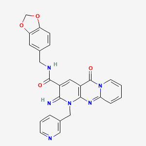 molecular formula C26H20N6O4 B11127467 N-(1,3-benzodioxol-5-ylmethyl)-6-imino-2-oxo-7-(pyridin-3-ylmethyl)-1,7,9-triazatricyclo[8.4.0.03,8]tetradeca-3(8),4,9,11,13-pentaene-5-carboxamide CAS No. 843638-38-0