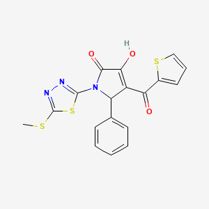 molecular formula C18H13N3O3S3 B11127525 (4E)-4-[hydroxy(thiophen-2-yl)methylidene]-1-[5-(methylsulfanyl)-1,3,4-thiadiazol-2-yl]-5-phenylpyrrolidine-2,3-dione 