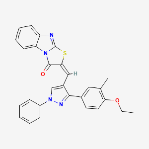 molecular formula C28H22N4O2S B11127796 (2E)-2-{[3-(4-ethoxy-3-methylphenyl)-1-phenyl-1H-pyrazol-4-yl]methylidene}[1,3]thiazolo[3,2-a]benzimidazol-3(2H)-one 