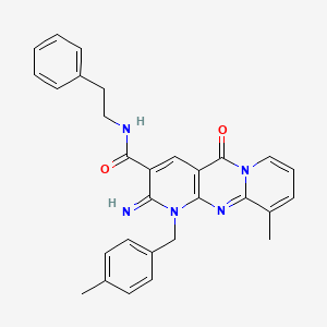 molecular formula C29H27N5O2 B11127805 6-imino-11-methyl-7-[(4-methylphenyl)methyl]-2-oxo-N-(2-phenylethyl)-1,7,9-triazatricyclo[8.4.0.03,8]tetradeca-3(8),4,9,11,13-pentaene-5-carboxamide 