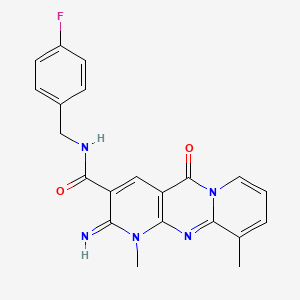 molecular formula C21H18FN5O2 B11127863 N-[(4-fluorophenyl)methyl]-6-imino-7,11-dimethyl-2-oxo-1,7,9-triazatricyclo[8.4.0.03,8]tetradeca-3(8),4,9,11,13-pentaene-5-carboxamide 