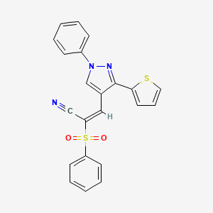 molecular formula C22H15N3O2S2 B11127999 (2E)-2-(phenylsulfonyl)-3-[1-phenyl-3-(thiophen-2-yl)-1H-pyrazol-4-yl]prop-2-enenitrile 