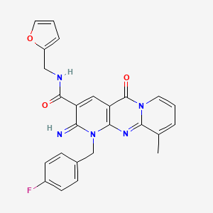 molecular formula C25H20FN5O3 B11128004 7-[(4-fluorophenyl)methyl]-N-(furan-2-ylmethyl)-6-imino-11-methyl-2-oxo-1,7,9-triazatricyclo[8.4.0.03,8]tetradeca-3(8),4,9,11,13-pentaene-5-carboxamide 