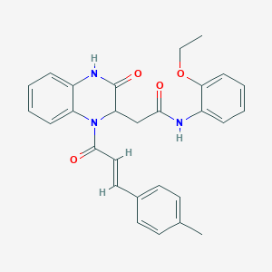 molecular formula C28H27N3O4 B11128013 N-(2-ethoxyphenyl)-2-{1-[(2E)-3-(4-methylphenyl)prop-2-enoyl]-3-oxo-1,2,3,4-tetrahydroquinoxalin-2-yl}acetamide 