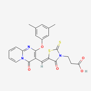 molecular formula C23H19N3O5S2 B11128019 3-[(5Z)-5-{[2-(3,5-dimethylphenoxy)-4-oxo-4H-pyrido[1,2-a]pyrimidin-3-yl]methylidene}-4-oxo-2-thioxo-1,3-thiazolidin-3-yl]propanoic acid 