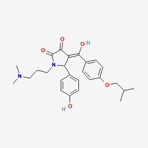 molecular formula C26H32N2O5 B11128034 1-[3-(dimethylamino)propyl]-3-hydroxy-5-(4-hydroxyphenyl)-4-{[4-(2-methylpropoxy)phenyl]carbonyl}-1,5-dihydro-2H-pyrrol-2-one 