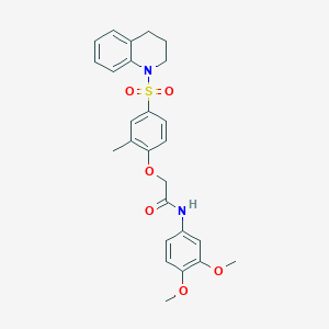 molecular formula C26H28N2O6S B11128054 2-[4-(3,4-dihydroquinolin-1(2H)-ylsulfonyl)-2-methylphenoxy]-N-(3,4-dimethoxyphenyl)acetamide 