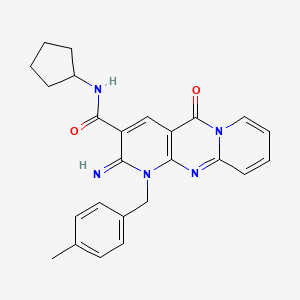 N-cyclopentyl-6-imino-7-[(4-methylphenyl)methyl]-2-oxo-1,7,9-triazatricyclo[8.4.0.03,8]tetradeca-3(8),4,9,11,13-pentaene-5-carboxamide