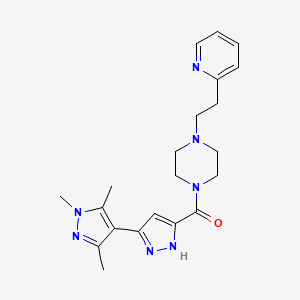 molecular formula C21H27N7O B11128201 1',3',5'-Trimethyl-5-{4-[2-(pyridin-2-YL)ethyl]piperazine-1-carbonyl}-1'H,2H-3,4'-bipyrazole 