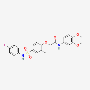 molecular formula C23H21FN2O6S B11128253 N-(2,3-dihydro-1,4-benzodioxin-6-yl)-2-{4-[(4-fluorophenyl)sulfamoyl]-2-methylphenoxy}acetamide 