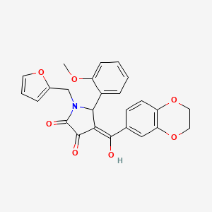 molecular formula C25H21NO7 B11128291 4-(2,3-dihydro-1,4-benzodioxin-6-ylcarbonyl)-1-(furan-2-ylmethyl)-3-hydroxy-5-(2-methoxyphenyl)-1,5-dihydro-2H-pyrrol-2-one 