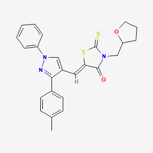 molecular formula C25H23N3O2S2 B11128344 (5Z)-5-{[3-(4-methylphenyl)-1-phenyl-1H-pyrazol-4-yl]methylidene}-3-(tetrahydrofuran-2-ylmethyl)-2-thioxo-1,3-thiazolidin-4-one 