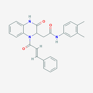 molecular formula C27H25N3O3 B11128360 N-(3,4-dimethylphenyl)-2-{3-oxo-1-[(2E)-3-phenylprop-2-enoyl]-1,2,3,4-tetrahydroquinoxalin-2-yl}acetamide 