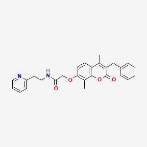 molecular formula C27H26N2O4 B11128363 2-[(3-benzyl-4,8-dimethyl-2-oxo-2H-chromen-7-yl)oxy]-N-[2-(2-pyridyl)ethyl]acetamide 