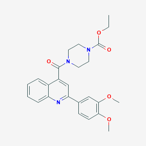 molecular formula C25H27N3O5 B11128395 Ethyl 4-[2-(3,4-dimethoxyphenyl)quinoline-4-carbonyl]piperazine-1-carboxylate 