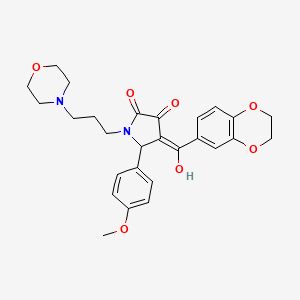 molecular formula C27H30N2O7 B11128505 (4E)-4-[2,3-dihydro-1,4-benzodioxin-6-yl(hydroxy)methylidene]-5-(4-methoxyphenyl)-1-[3-(morpholin-4-yl)propyl]pyrrolidine-2,3-dione 