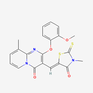 molecular formula C21H17N3O4S2 B11128684 2-(2-methoxyphenoxy)-9-methyl-3-[(Z)-(3-methyl-4-oxo-2-thioxo-1,3-thiazolidin-5-ylidene)methyl]-4H-pyrido[1,2-a]pyrimidin-4-one 