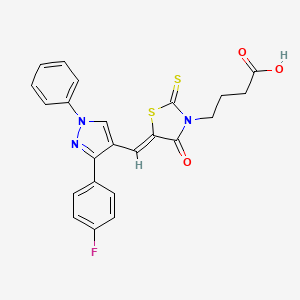 molecular formula C23H18FN3O3S2 B11128710 4-[(5Z)-5-{[3-(4-fluorophenyl)-1-phenyl-1H-pyrazol-4-yl]methylidene}-4-oxo-2-thioxo-1,3-thiazolidin-3-yl]butanoic acid 