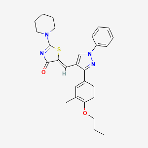 (5Z)-5-{[3-(3-methyl-4-propoxyphenyl)-1-phenyl-1H-pyrazol-4-yl]methylidene}-2-(piperidin-1-yl)-4,5-dihydro-1,3-thiazol-4-one