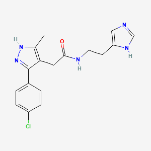 molecular formula C17H18ClN5O B11128826 2-[5-(4-chlorophenyl)-3-methyl-1H-pyrazol-4-yl]-N-[2-(1H-imidazol-4-yl)ethyl]acetamide 