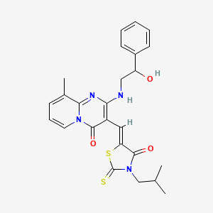 molecular formula C25H26N4O3S2 B11128847 2-[(2-hydroxy-2-phenylethyl)amino]-9-methyl-3-{(Z)-[3-(2-methylpropyl)-4-oxo-2-thioxo-1,3-thiazolidin-5-ylidene]methyl}-4H-pyrido[1,2-a]pyrimidin-4-one 