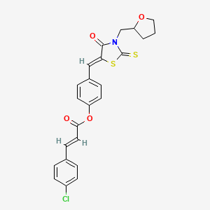 molecular formula C24H20ClNO4S2 B11128884 4-{(Z)-[4-oxo-3-(tetrahydrofuran-2-ylmethyl)-2-thioxo-1,3-thiazolidin-5-ylidene]methyl}phenyl (2E)-3-(4-chlorophenyl)prop-2-enoate 