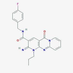 molecular formula C22H20FN5O2 B11128984 N-[(4-fluorophenyl)methyl]-6-imino-2-oxo-7-propyl-1,7,9-triazatricyclo[8.4.0.0^{3,8}]tetradeca-3(8),4,9,11,13-pentaene-5-carboxamide 